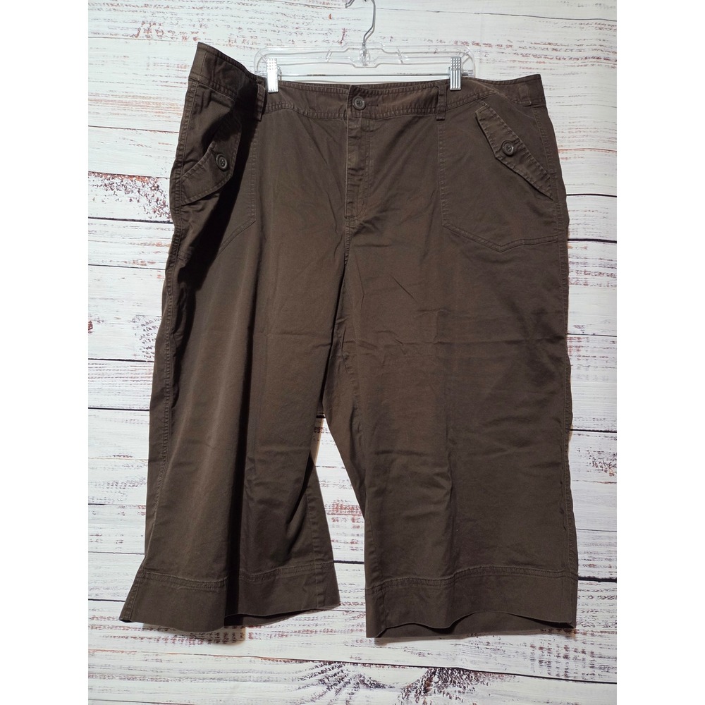 Venezia Womens Brown Cotton Stretch Capri Pants Size 28 Wide Leg Cropped Pants